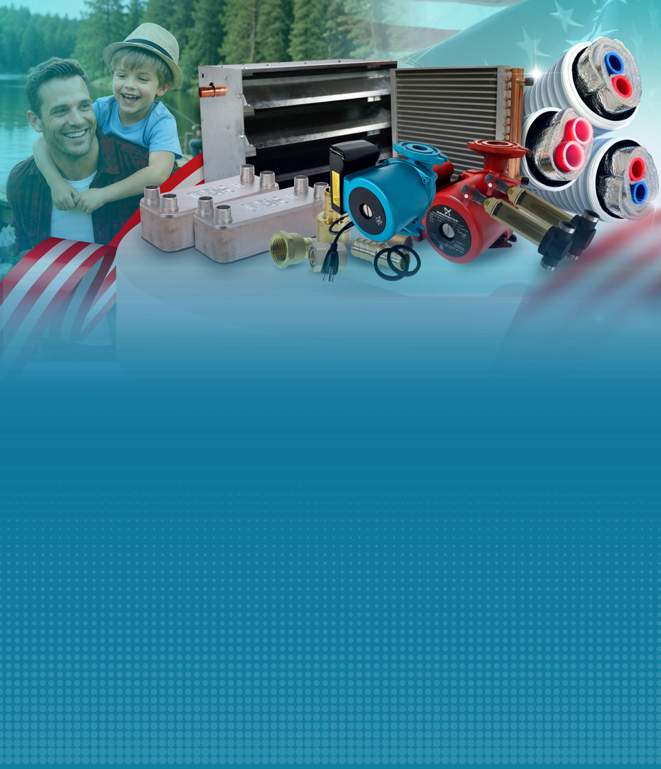  Mechanical parts and tools on a blue background with a family by a lake.