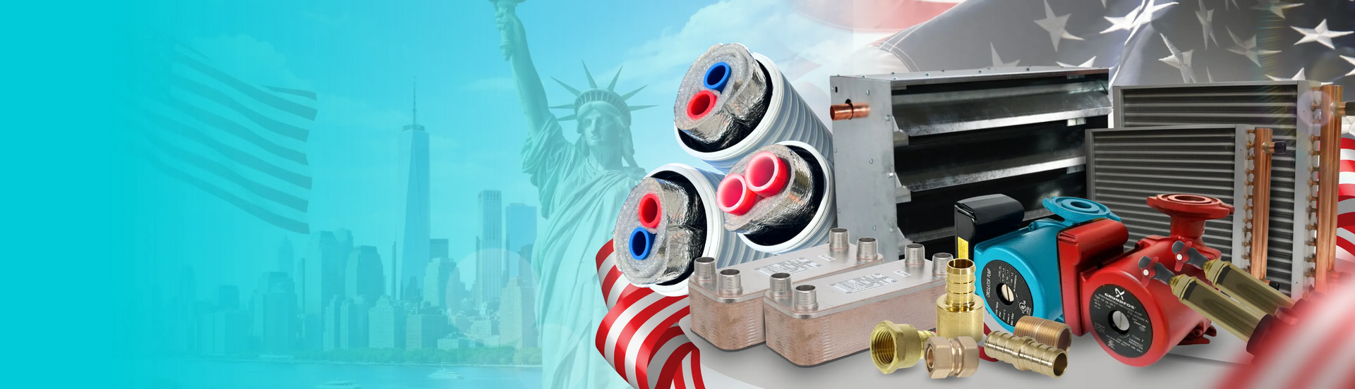  Industrial equipment with a cityscape and American flag in the background
