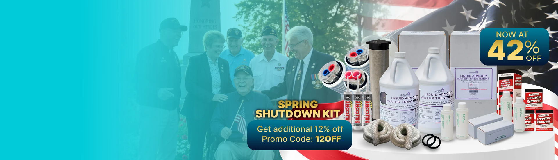  Spring shutdown kit with people in the background and promotional text overlay